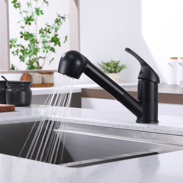Lisslune | Black Faucet Kitchen, Kitchen Faucets with 2 Spray Types Faucet with Pull-Out Spray, Mixing Valve Kitchen for Dual Sink