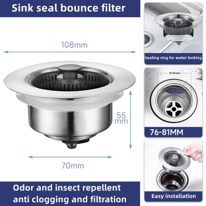Lisslune | Clean Sink Stainless Steel Odor-Control Strainer