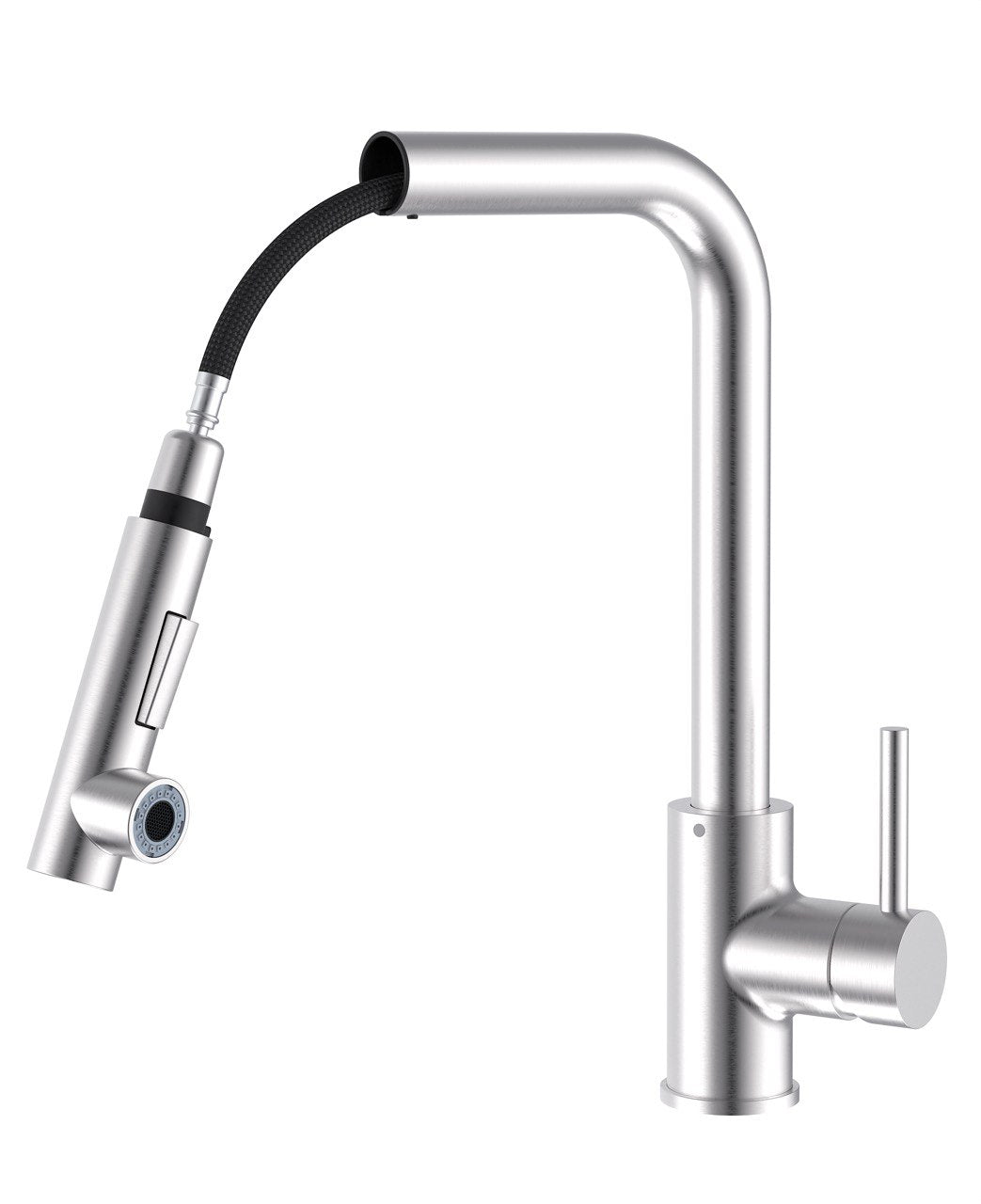 Lisslune | Single Hole Basin Mixer Tap, Pull Out Spout with Dual Function, Brushed Steel