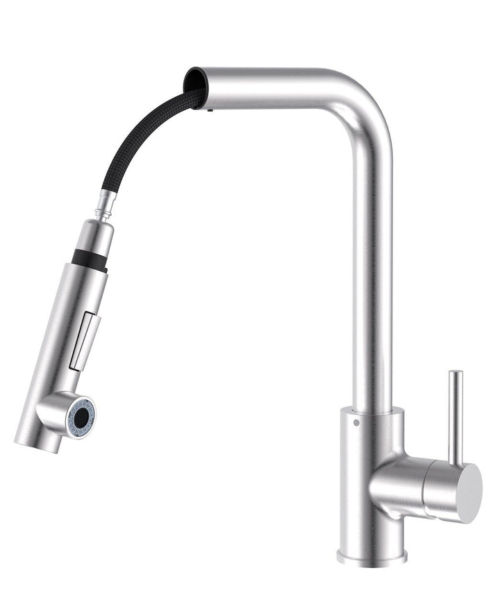 Lisslune | Single Hole Basin Mixer Tap, Pull Out Spout with Dual Function, Brushed Steel
