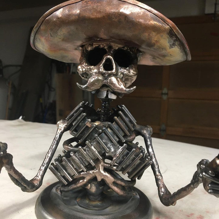Lisslune | Handmade Cast Cowboy Skull Gunslinger Hood Ornament Sculpture