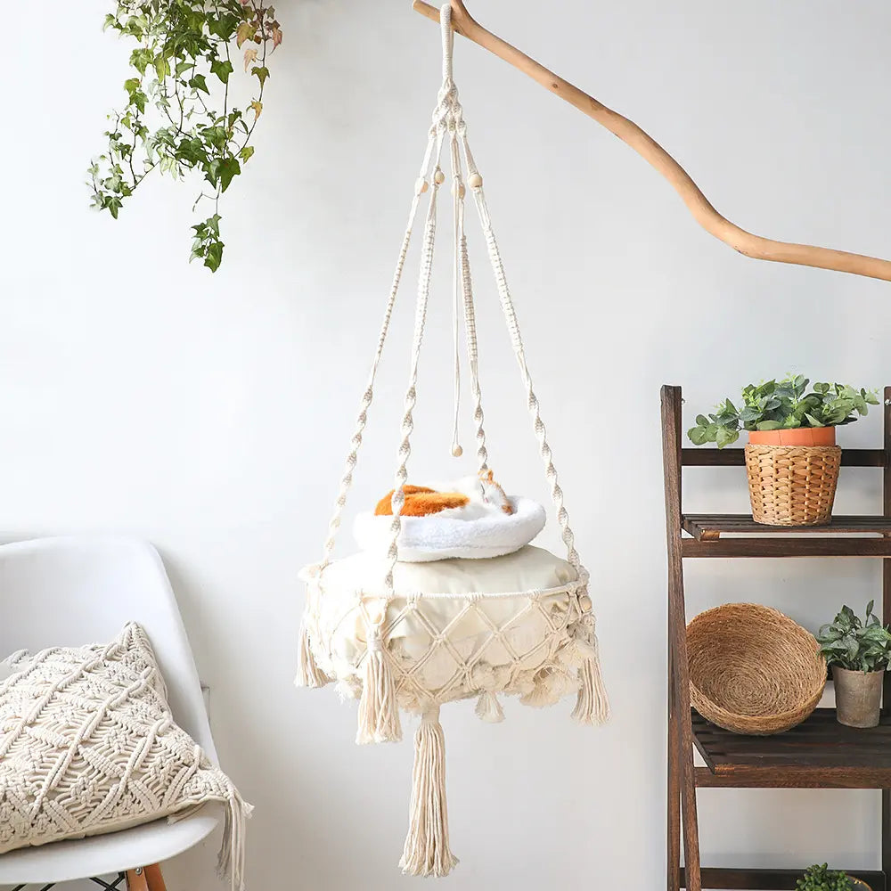 Lisslune | Spacious Macrame Pet Hammock - Stylish Hanging Swing Bed for Cats and Dogs, Cozy Home Accessory, Perfect Gift for Furry Friends
