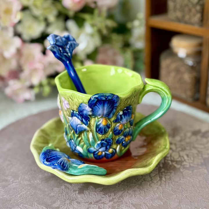 Lisslune | ArtSip Ceramic Cup & Saucer Set – Hand-painted 3D Design inspired by Van Gogh