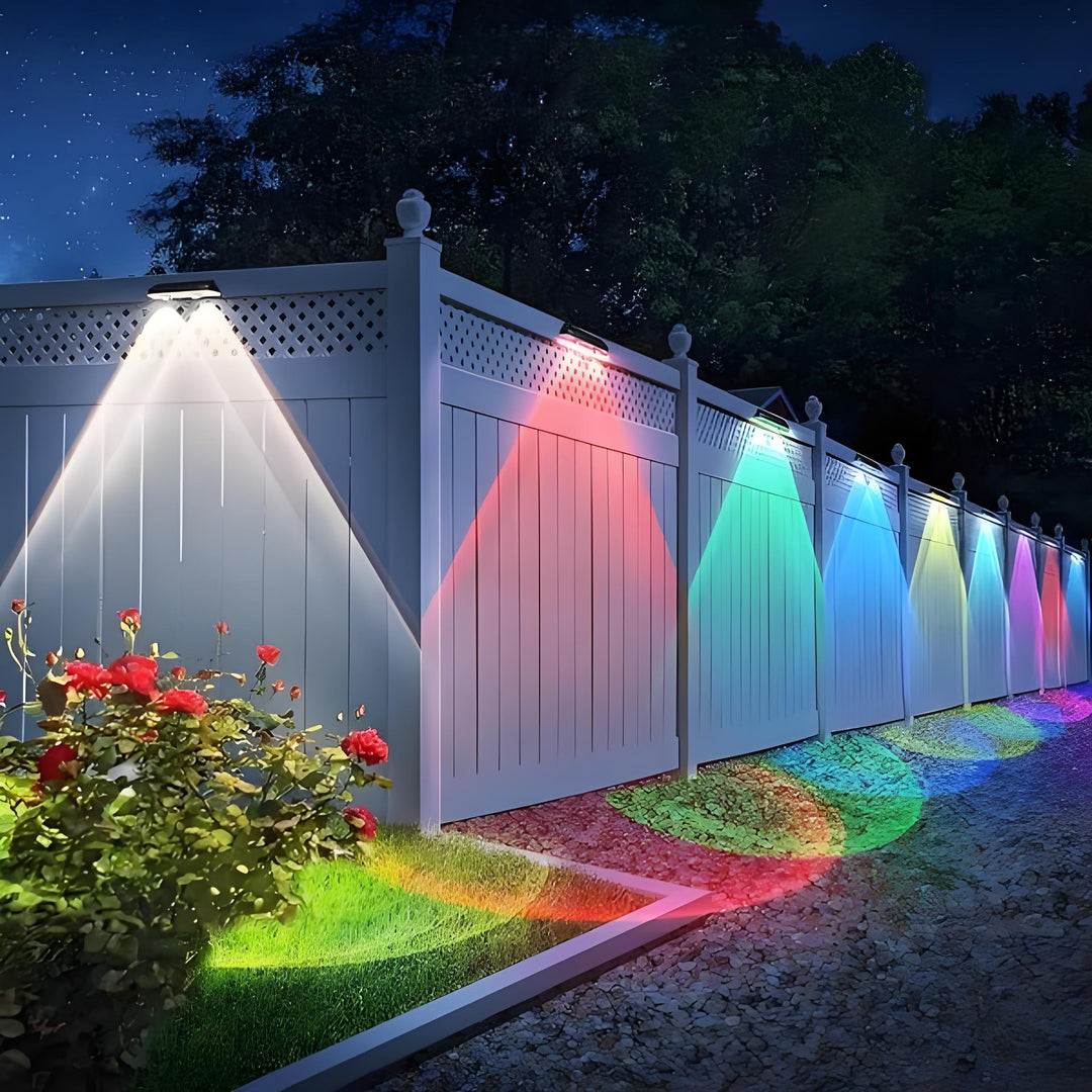 Lisslune | Solar fence lights outdoor warm white & RGB changing solar deck lights, LED solar lights for outdoor wall railing terrace stairs step garden backyard