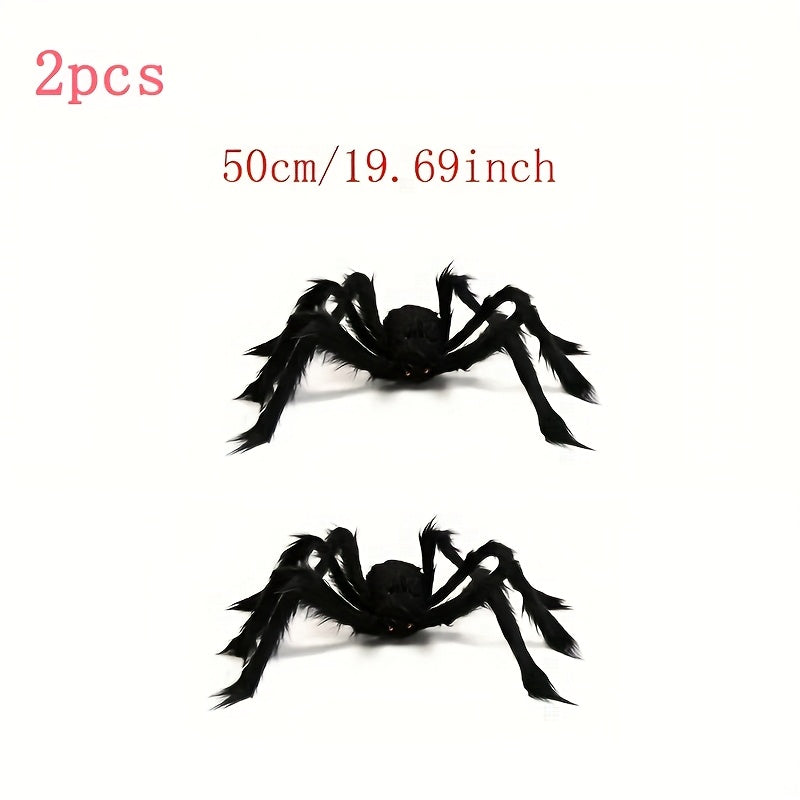 Lisslune | WebCreeper Halloween Decoration Set – 2 Giant Spiders 50cm with Stretchy Spider Web