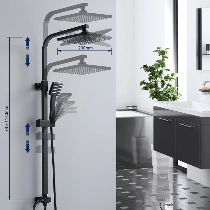 Lisslune | Shower system Black Rain shower Shower set without faucet with overhead shower Hand shower Shower column Shower system with diverter angular Shower column for bathroom, black