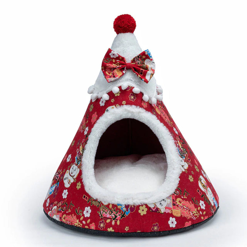 Lisslune | Cat Bed House Christmas Tree Shape Puppy Accommodation Washable Cat Mat Kitten Cave Winter Warm Pet Beds for Cats Dogs Pet Accessories