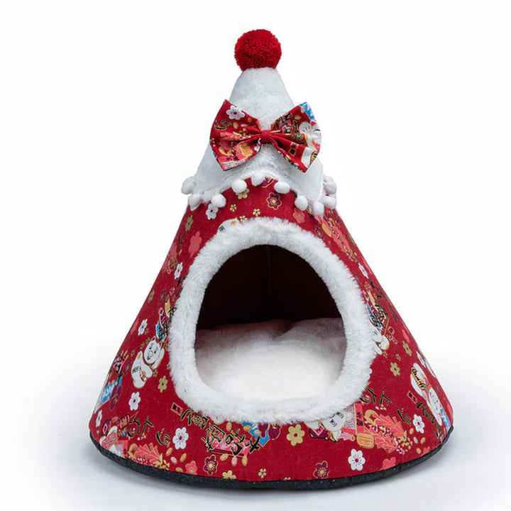 Lisslune | Cat Bed House Christmas Tree Shape Puppy Accommodation Washable Cat Mat Kitten Cave Winter Warm Pet Beds for Cats Dogs Pet Accessories