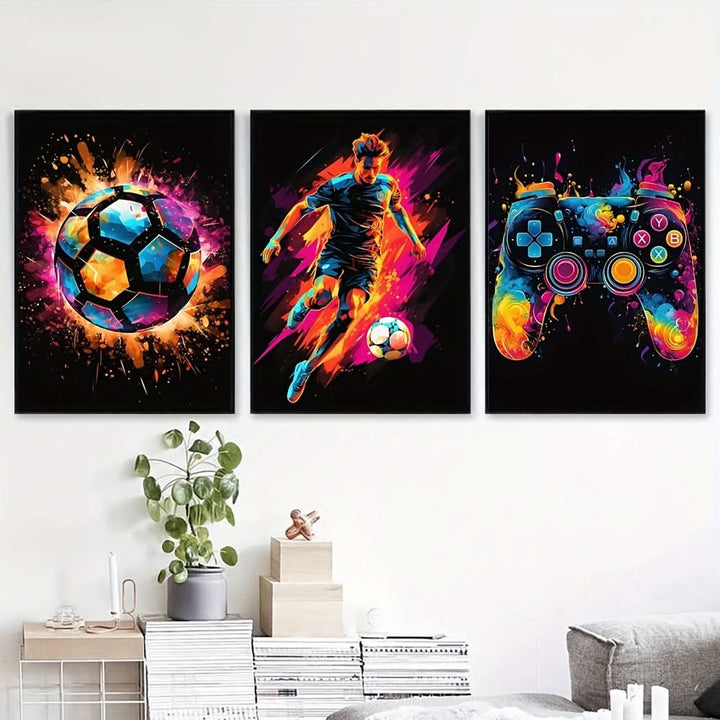 Lisslune | Abstract Football and Gaming Canvas Wall Art Set