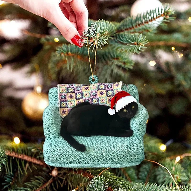 Lisslune | Acrylic Black Cat Christmas Ornaments Set – Adorable Tree Pendants for Weddings, Parties, and Festive Home Décor