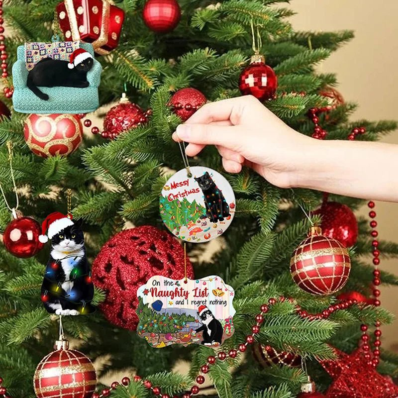 Lisslune | Acrylic Black Cat Christmas Ornaments Set – Adorable Tree Pendants for Weddings, Parties, and Festive Home Décor