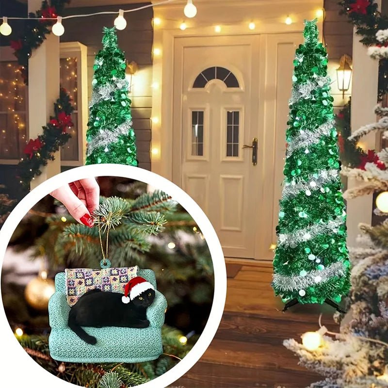 Lisslune | Acrylic Black Cat Christmas Ornaments Set – Adorable Tree Pendants for Weddings, Parties, and Festive Home Décor