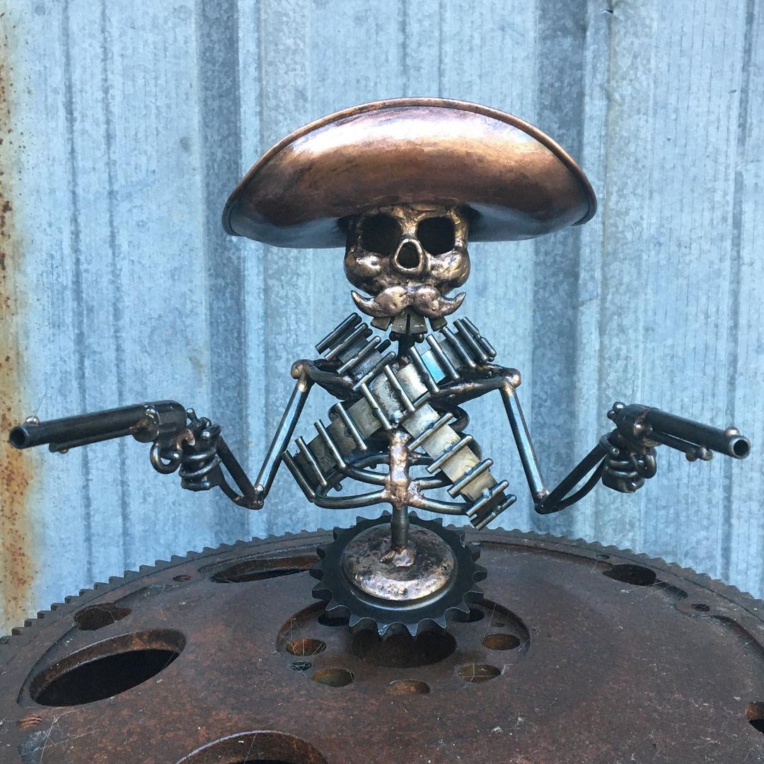 Lisslune | Handmade Cast Cowboy Skull Gunslinger Hood Ornament Sculpture