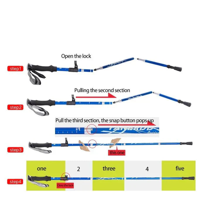 Lisslune | Adjustable Trekking Poles - Folding Telescopic Rod
