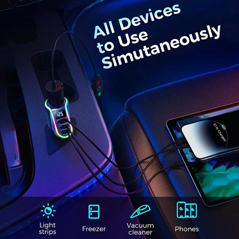 Lisslune | 150W 4-in-1 Fast Charger for Car with USB & Cigarette Lighter Splitter