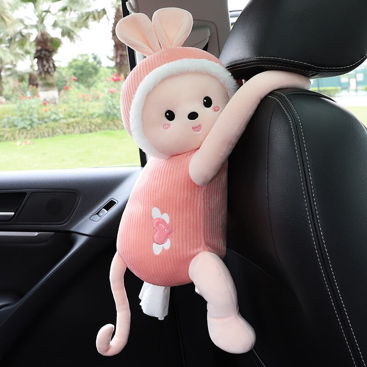 Lisslune | Cute Cartoon Car Tissue Box Creative Super Cute Rabbit Short Plush Tissue Box Holder for Car Armrest Box Car Seat Tissue Box