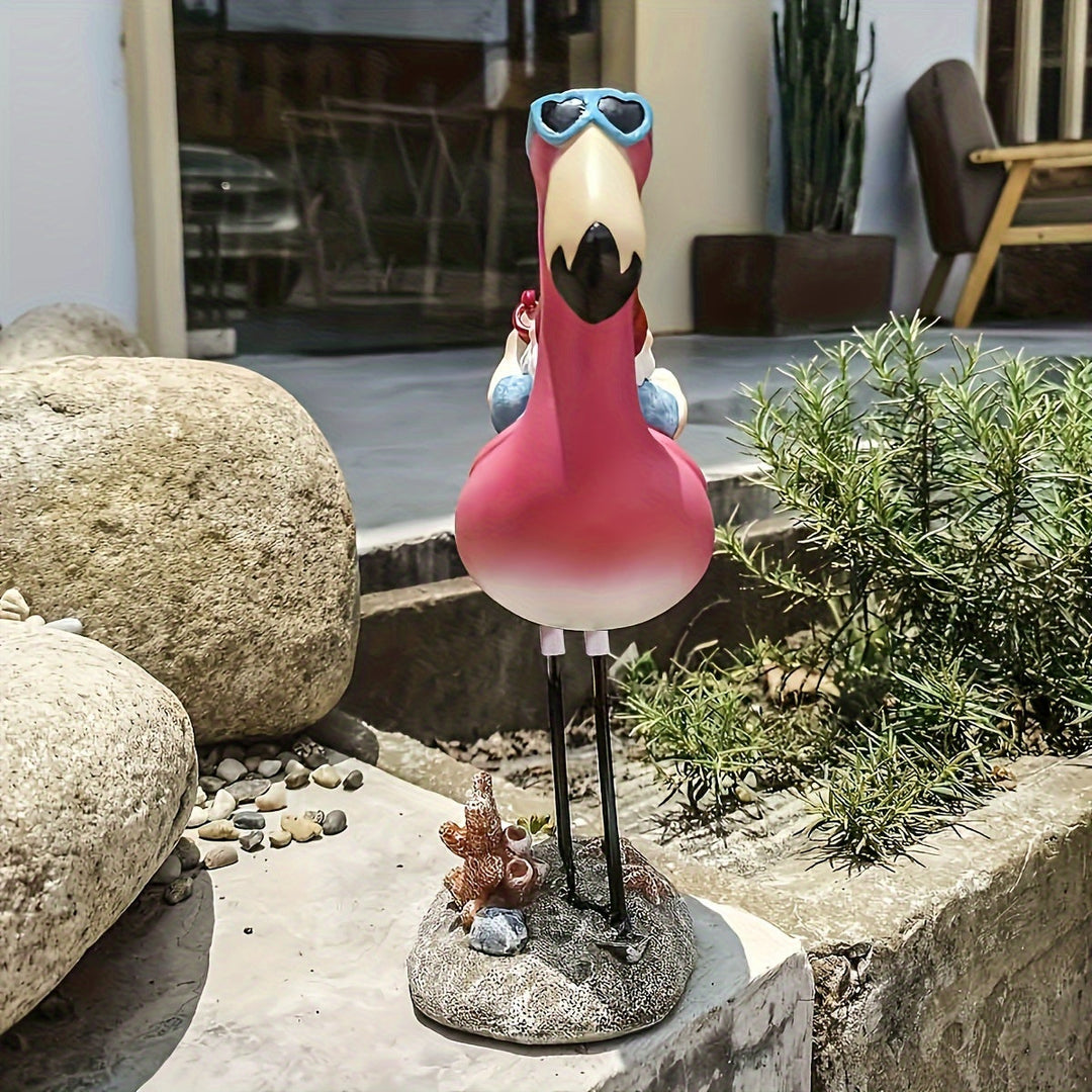 Lisslune | Flamingo relaxing garden gnome statue