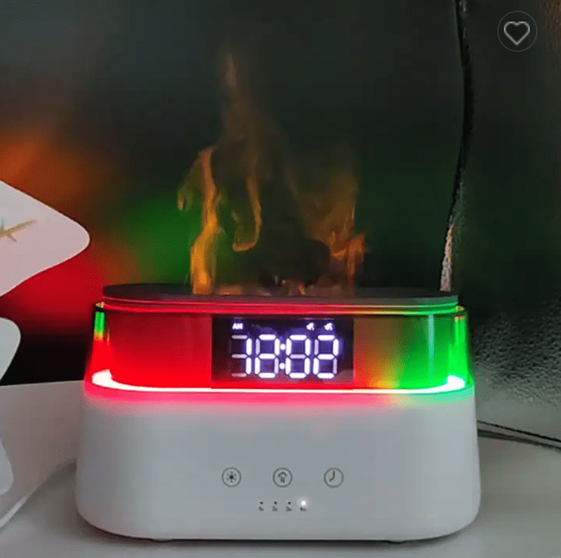 Lisslune | LuxiFire | Aromatic LED Alarm Clock with 7 Colors | Relaxing Flame Diffusion