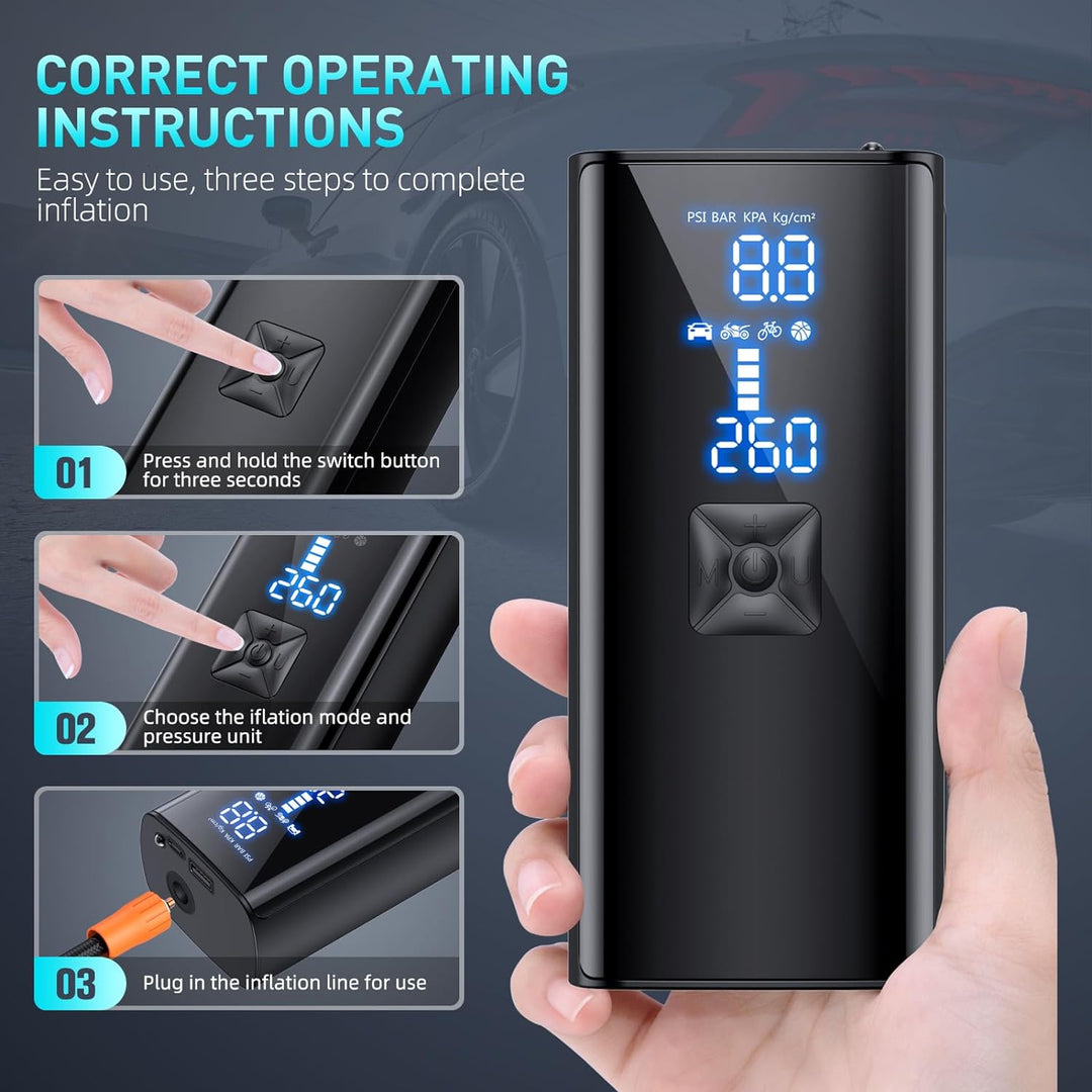 Lisslune | LumenPump Air Compressor – Cordless Tyre Pump for Quick & Efficient Car Tyre Inflation Anywhere