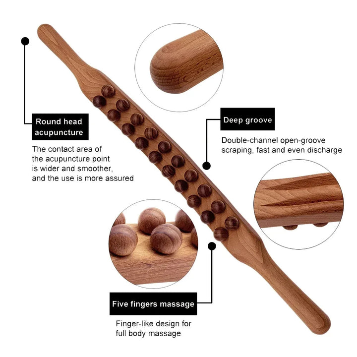 Lisslune | WoodRelax Gua Sha Massage Stick – 60 cm Massage Tool Made of Natural Wood for Deep Muscle Relaxation