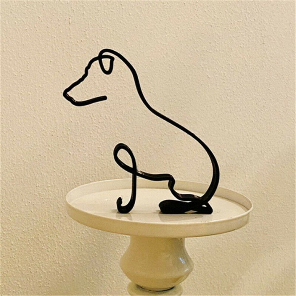 Lisslune | Tier Kunst Eisen Skulptur Retro Metall schwarze Linien Katze Hund Schreibtisch Ornament