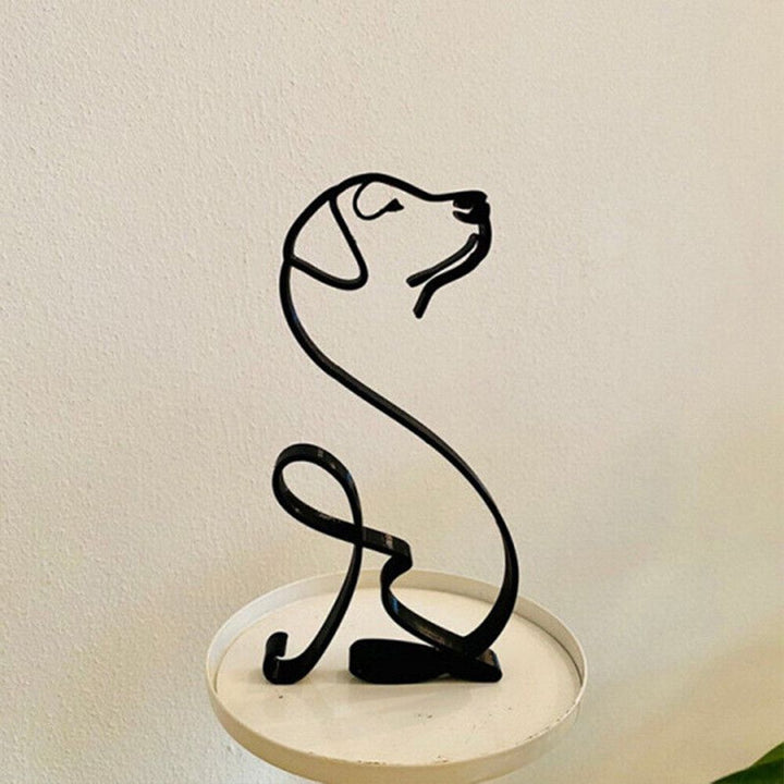 Lisslune | Tier Kunst Eisen Skulptur Retro Metall schwarze Linien Katze Hund Schreibtisch Ornament