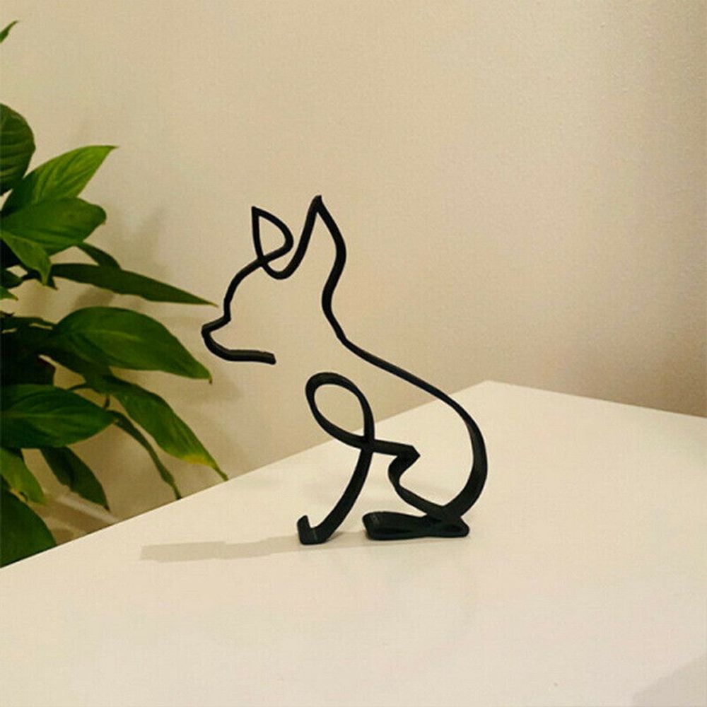 Lisslune | Tier Kunst Eisen Skulptur Retro Metall schwarze Linien Katze Hund Schreibtisch Ornament