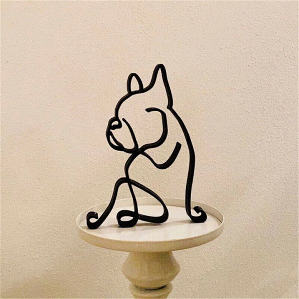 Lisslune | Tier Kunst Eisen Skulptur Retro Metall schwarze Linien Katze Hund Schreibtisch Ornament
