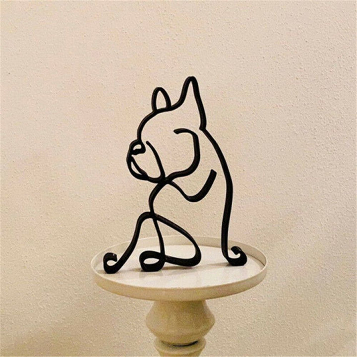 Lisslune | Tier Kunst Eisen Skulptur Retro Metall schwarze Linien Katze Hund Schreibtisch Ornament