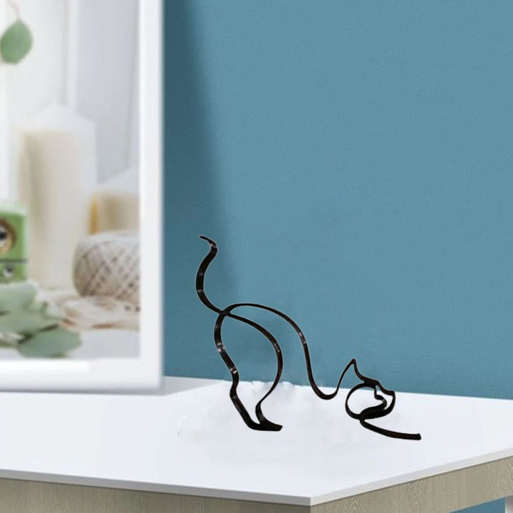 Lisslune | Tier Kunst Eisen Skulptur Retro Metall schwarze Linien Katze Hund Schreibtisch Ornament