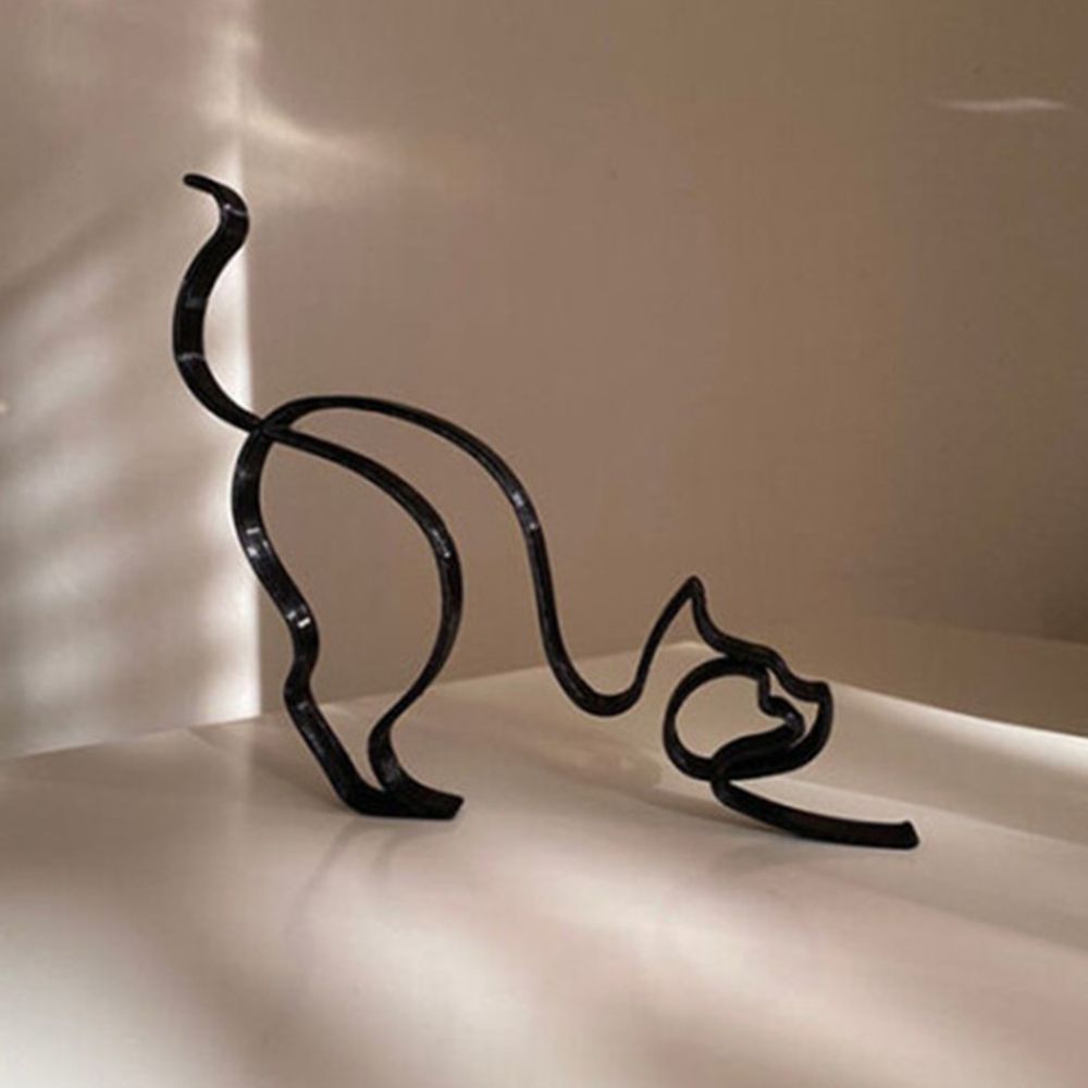 Lisslune | Tier Kunst Eisen Skulptur Retro Metall schwarze Linien Katze Hund Schreibtisch Ornament