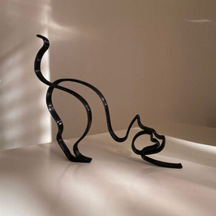 Lisslune | Tier Kunst Eisen Skulptur Retro Metall schwarze Linien Katze Hund Schreibtisch Ornament