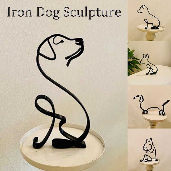 Lisslune | Tier Kunst Eisen Skulptur Retro Metall schwarze Linien Katze Hund Schreibtisch Ornament