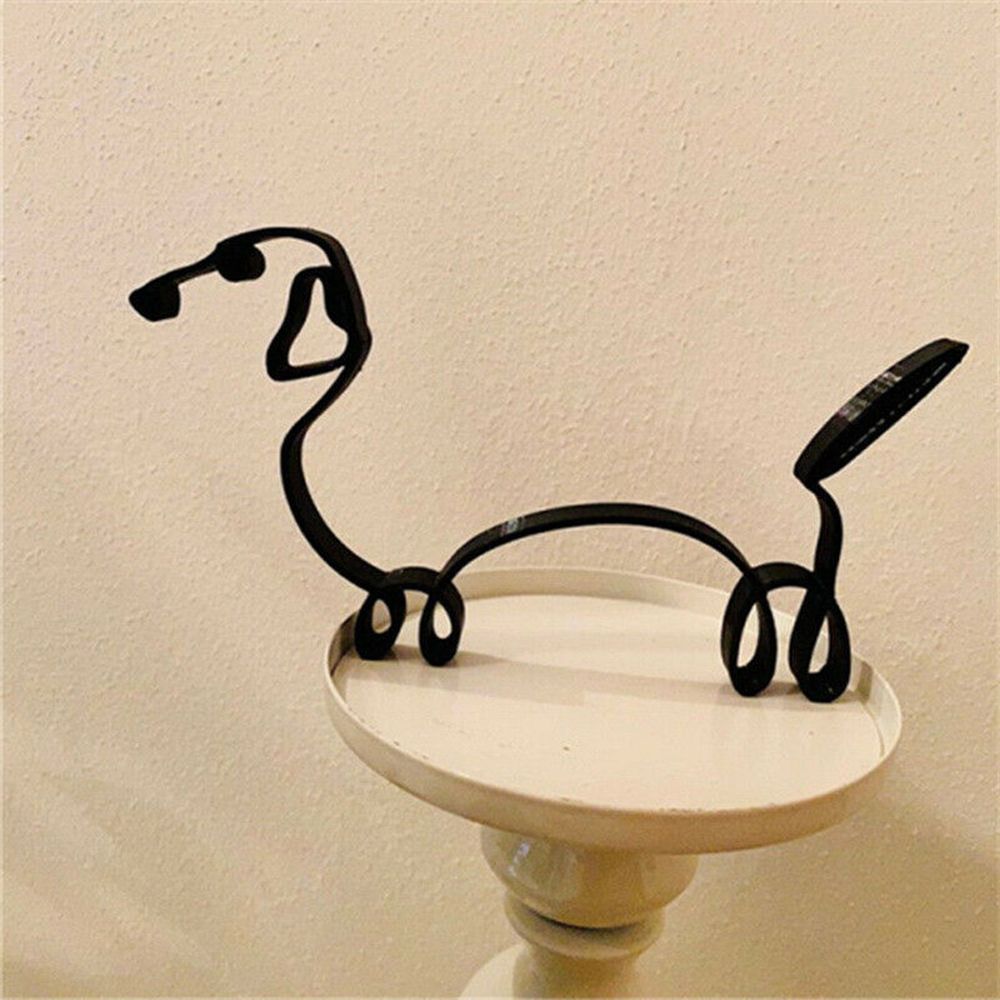 Lisslune | Tier Kunst Eisen Skulptur Retro Metall schwarze Linien Katze Hund Schreibtisch Ornament