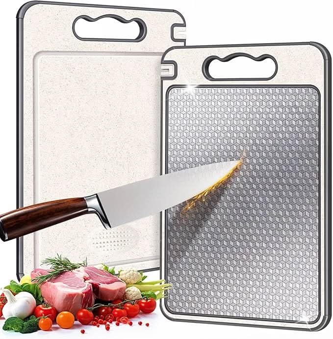 Lisslune | Dual-Sided Stainless Steel Cutting Board with Knife Sharpener