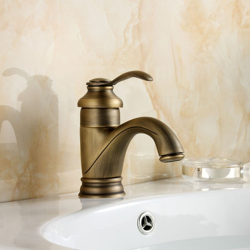 Lisslune | Antique Brass Tap Bathroom Fixtures Faucet Sink Mixer Tap