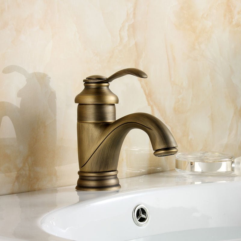 Lisslune | Antique Brass Tap Bathroom Fixtures Faucet Sink Mixer Tap