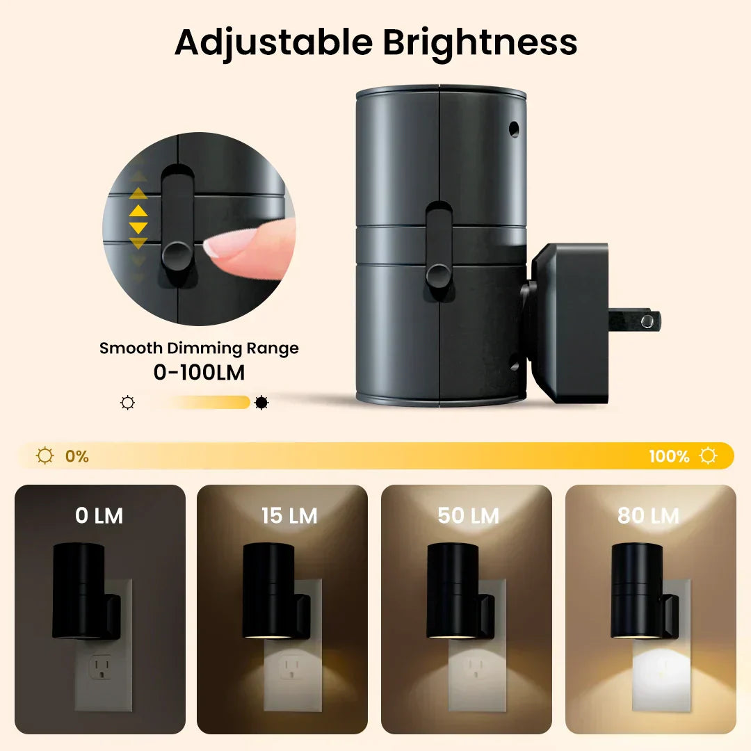 Lisslune | Dimmable Plug-In Night Light with Motion Sensor - LED Light for Bedrooms, Hallways, and Stairs