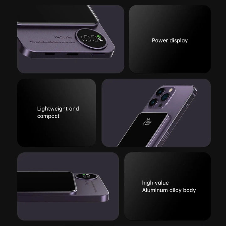 Lisslune | Sleek  Magnetic Fast Charging Power Bank – Wireless, High-Capacity Backup Battery for All Devices