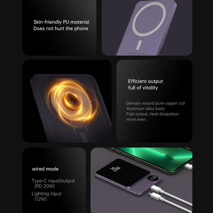 Lisslune | Sleek  Magnetic Fast Charging Power Bank – Wireless, High-Capacity Backup Battery for All Devices
