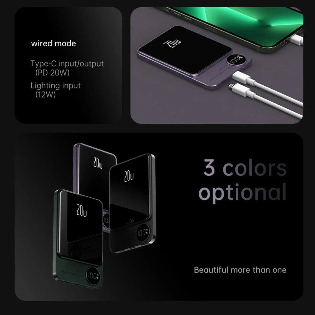 Lisslune | Sleek  Magnetic Fast Charging Power Bank – Wireless, High-Capacity Backup Battery for All Devices