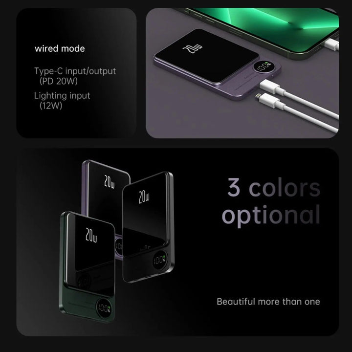 Lisslune | Sleek  Magnetic Fast Charging Power Bank – Wireless, High-Capacity Backup Battery for All Devices