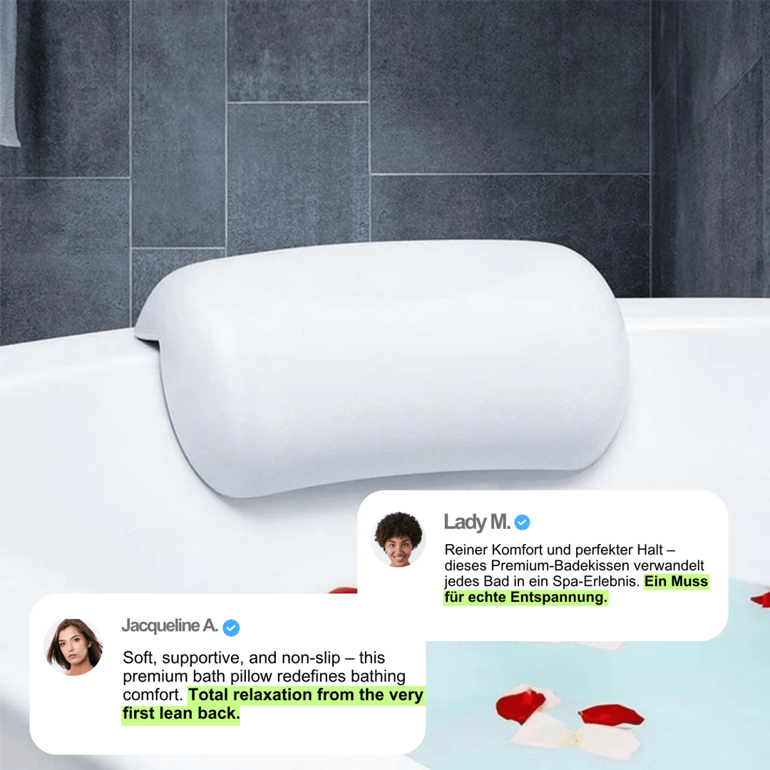 Lisslune | AquaCloud Premium Bath Pillow – Ergonomic Neck and Head Support for Spa-Like Relaxation at Home