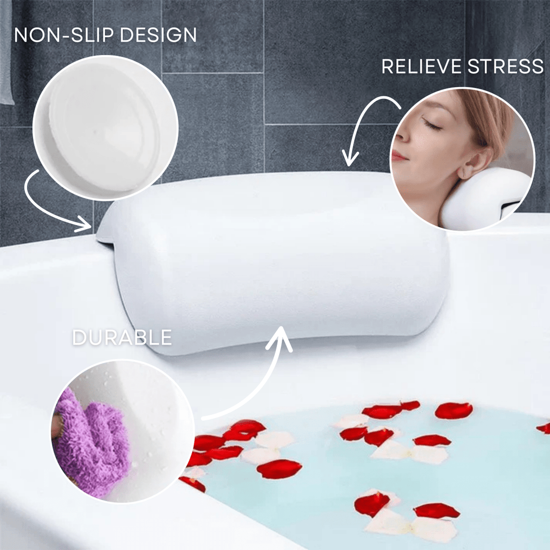 Lisslune | AquaCloud Premium Bath Pillow – Ergonomic Neck and Head Support for Spa-Like Relaxation at Home