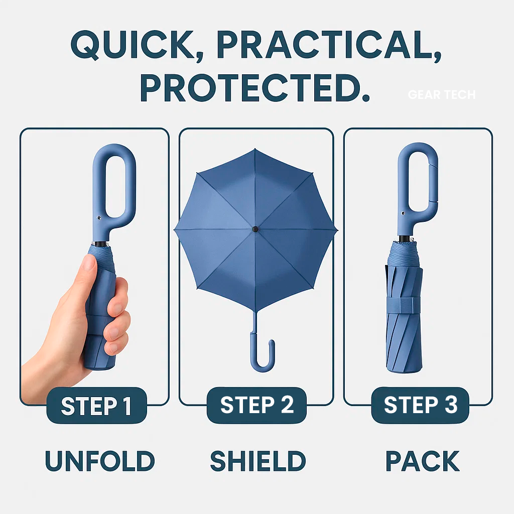 Lisslune | Wind-Resistant Automatic Folding Umbrella with Large Buckle Handle – Compact & Durable