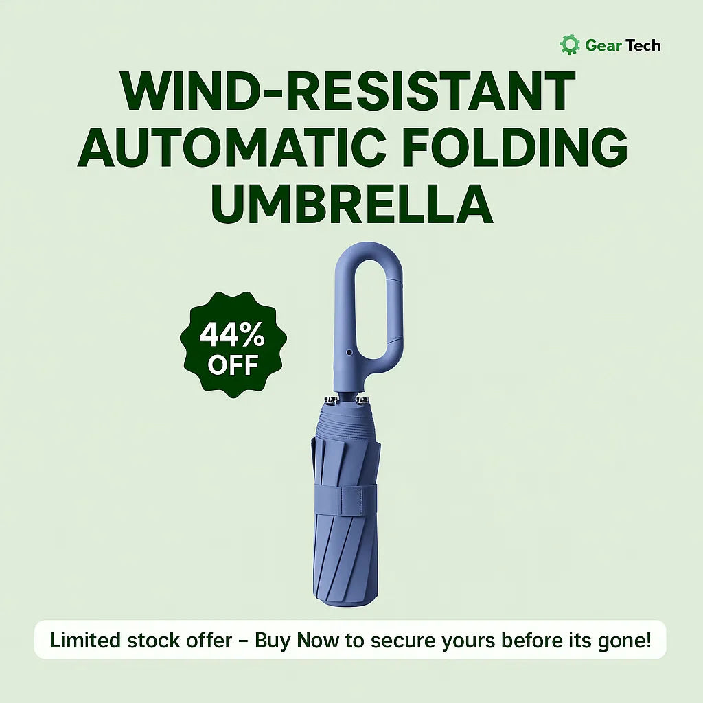 Lisslune | Wind-Resistant Automatic Folding Umbrella with Large Buckle Handle – Compact & Durable