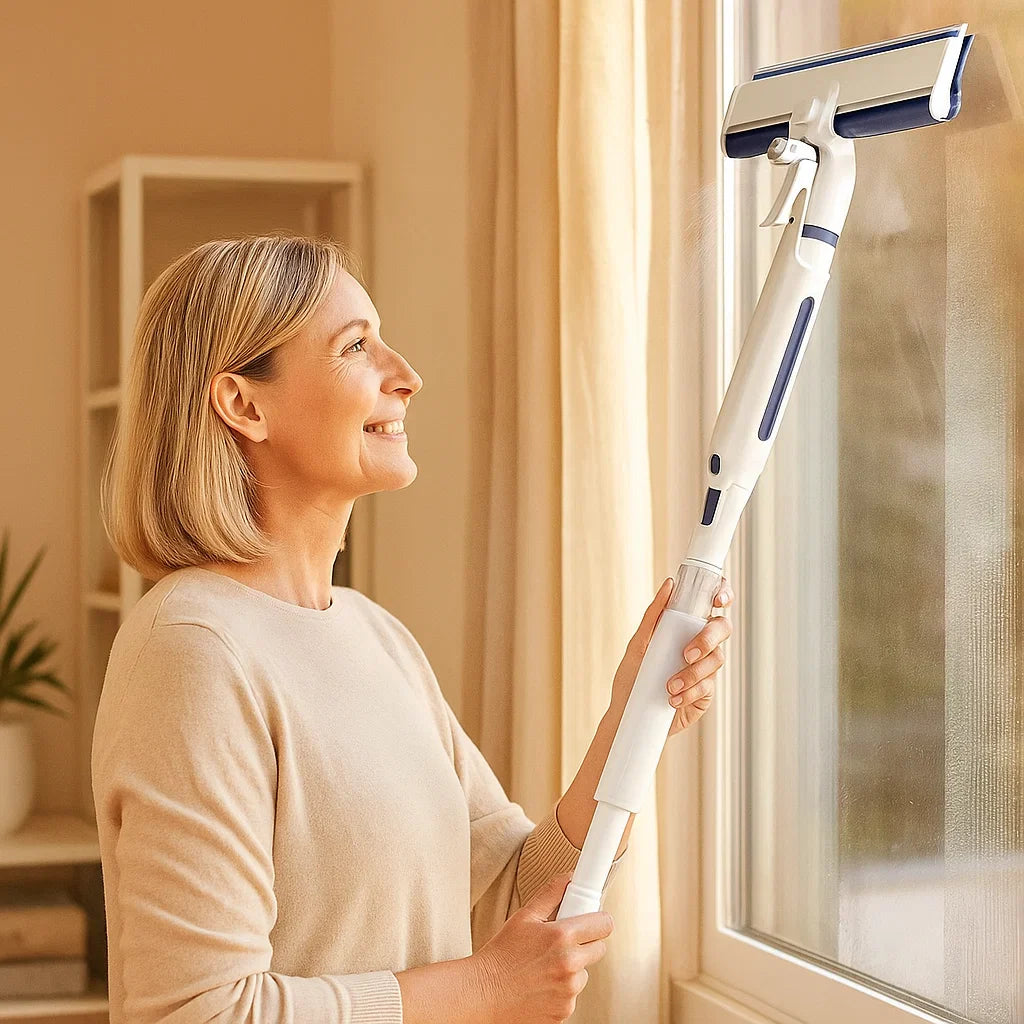 Lisslune | Telescopic 3-in-1 Window Cleaner with Spray Device and Integrated Container