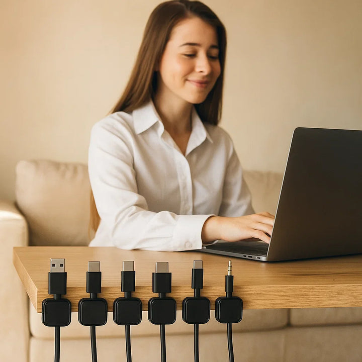 Lisslune | Magnetic Cable Organizer - Self-Adhesive Cable Management 6-Piece Set
