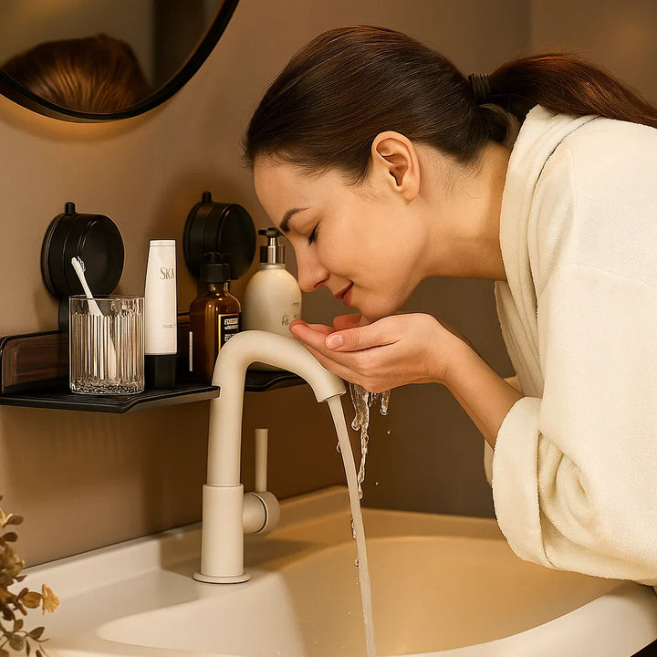 Lisslune | Bathroom suction cup sink shelf in walnut design