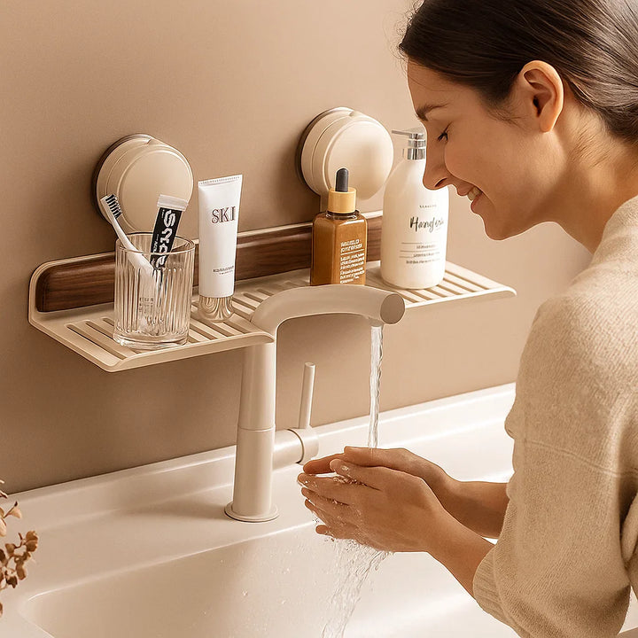Lisslune | Bathroom suction cup sink shelf in walnut design